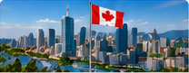 Ville canadienne et drapeau du Canada