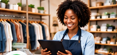 Commerçante utilisant une tablette dans son magasin