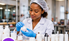 Professionnelle préparant des produits cosmétiques