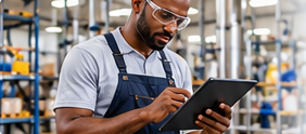 Opérateur suivant la fabrication sur sa tablette